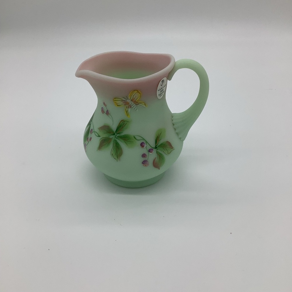 Fenton Berry and butterfly Lotus mist pitcher. Hand-painted.